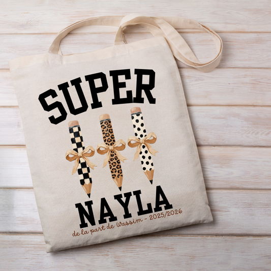 Tote bag Super + Prénom